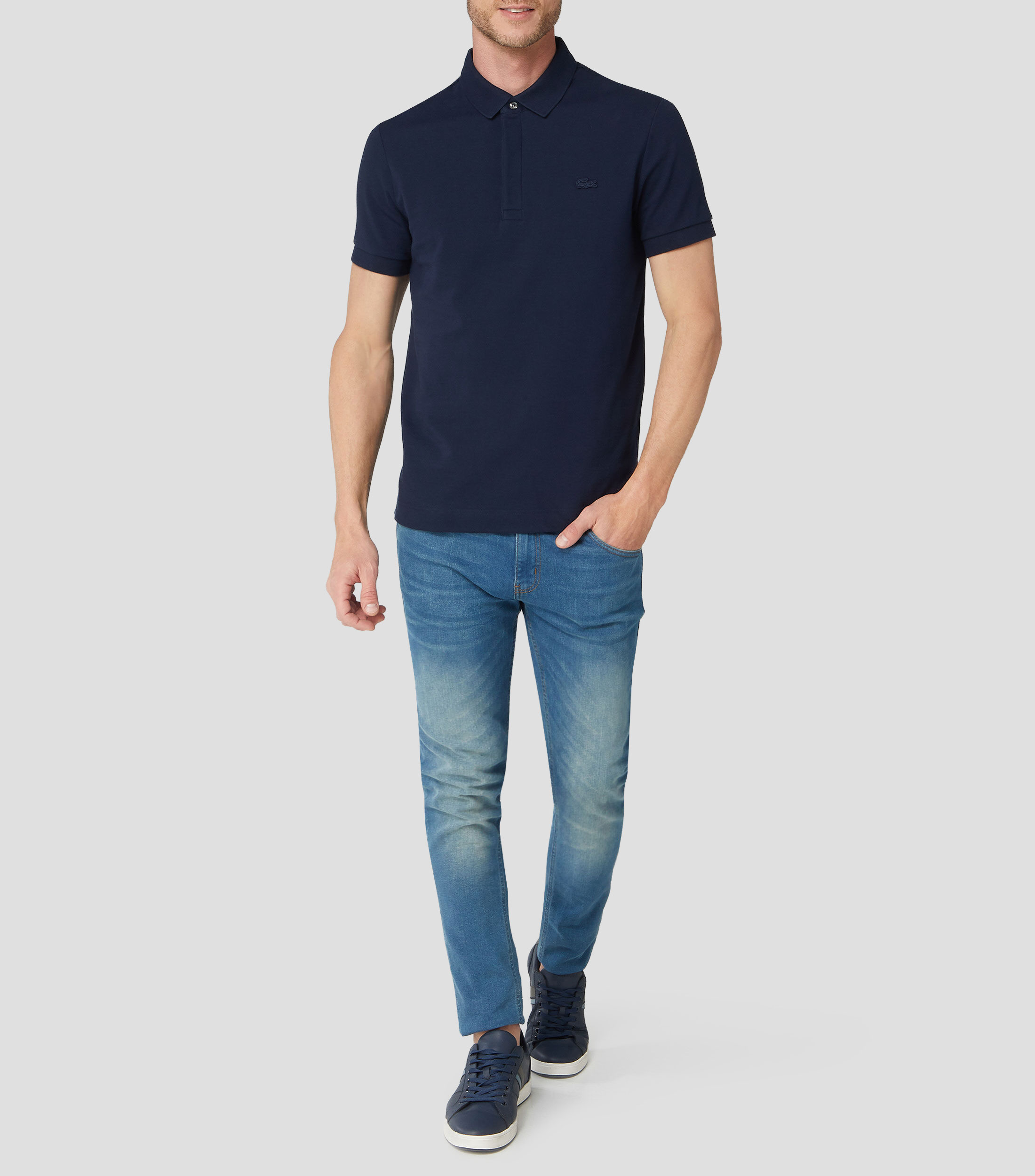 Playera tipo polo con manga corta lisa Hombre